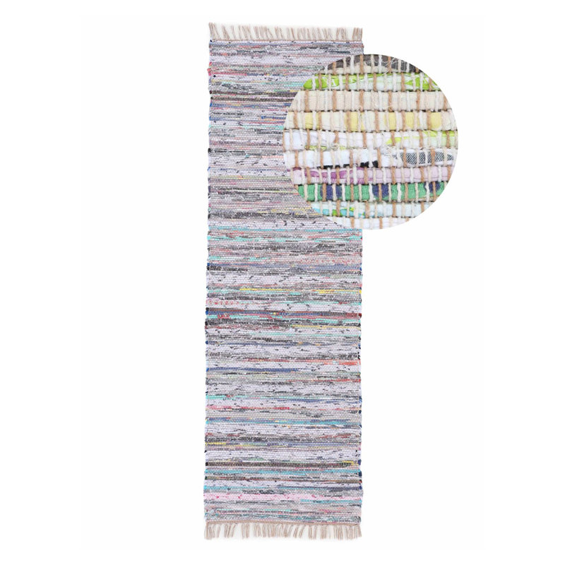 Runner Handgefertigter Teppich Aus Baumwolle In Beige Striped Cotton Hand Loomed Area Rug, Runner 80 x 350 cm