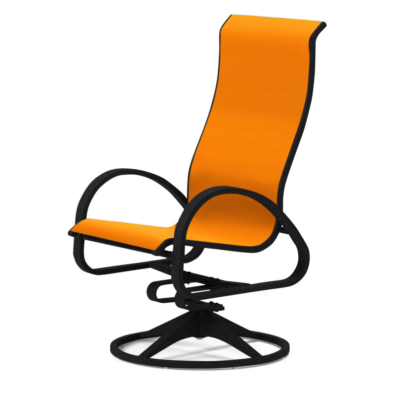 Fauteuil de patio pivotant Hiraku, Noir texturé, Toile Sunbrella® tangerine