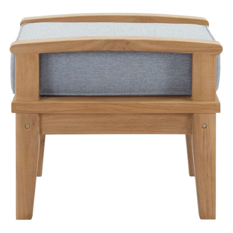 Natural Gray Teak Wood Outdoor Patio Ottoman with Cushion