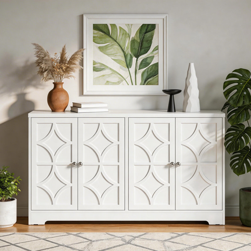 55.9" Sideboard Cabinet With 4 Doors, White