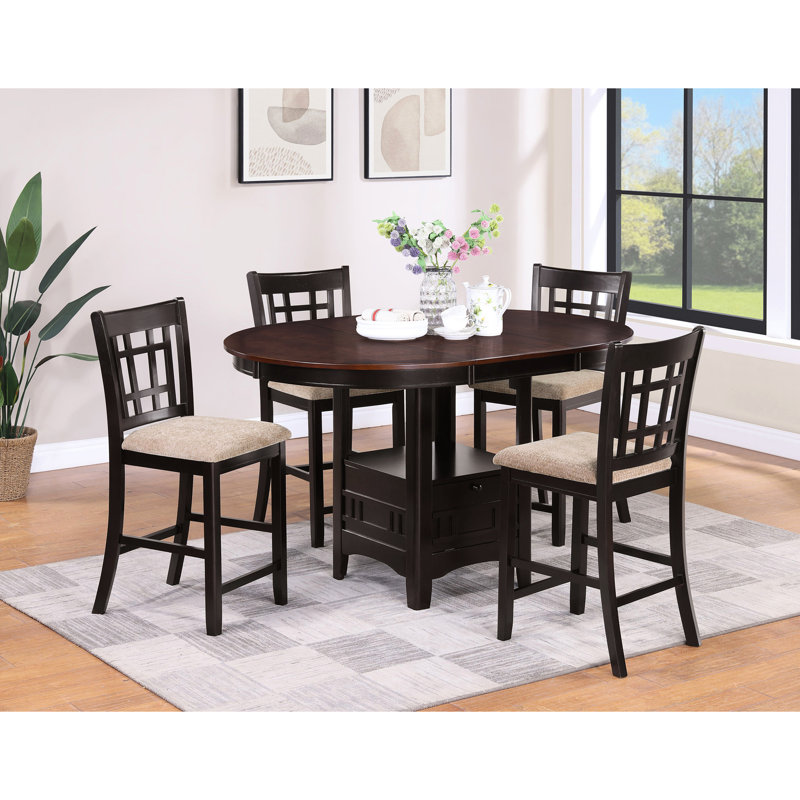 Table de salle à manger à rallonge avec abat-jour en châtaignier, structure, mélange classique - moderne, pour table de décoration brun moyen, base à piédestal élégant, rassemblement idéal
