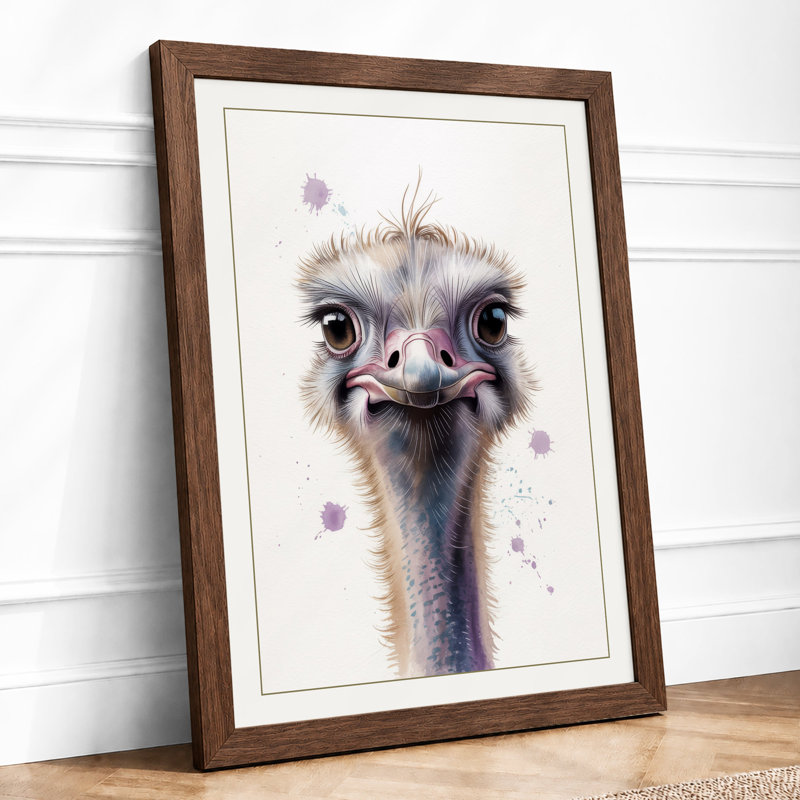 Ostrich Portrait Modern - Print, A2 - 59.4 x 42.0 cm, Walnut