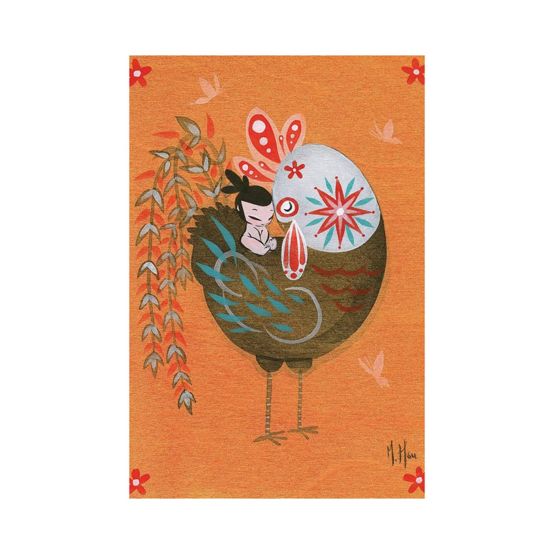 Folk Blessings - Rooster Cuddle by Martin Hsu - Wrapped Canvas Gallery-Wrapped Canvas Giclée, 20.32 cm H x 30.48 cm W