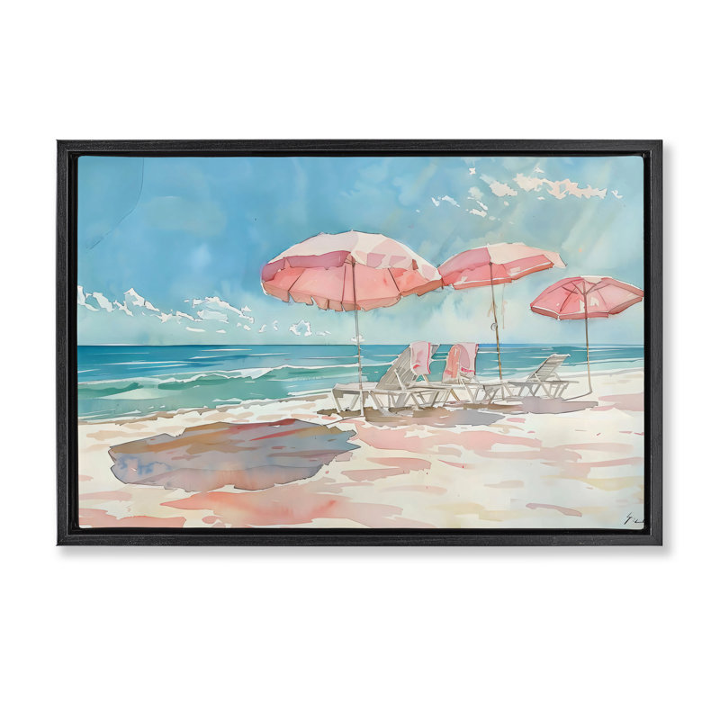 Cadre flottant aquarelle rose pastel, design par LSR Design Studio, Cadre flottant noir de jais, H 17 po x l 25 po