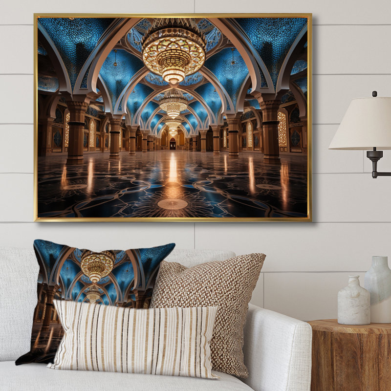 Mosquée de l'Islam Art Hadum I, H 34 po x l 44 po x P 1,5 po, Cadre flottant doré