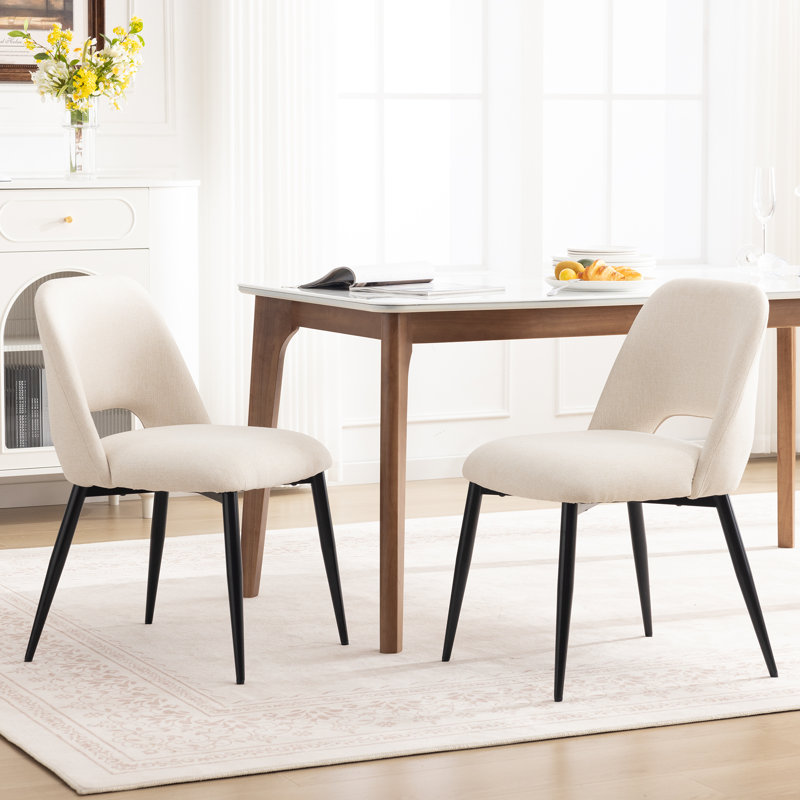 Upholstered Chenille Side Dining Chair（Set of 2）, Linen