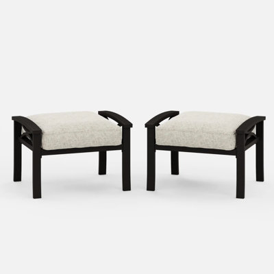 De 2 repose-pieds métalliques de 26 pouces de largeur avec cadre kaki et coussins beiges, repose-pieds multifonctionnels pour l'extérieur intérieur, cadre en acier rouille, repose-pieds à assemblage rapide en mousse haute, large