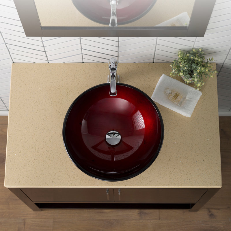 Irruption Glass Circular Vessel Bathroom Sink, Red