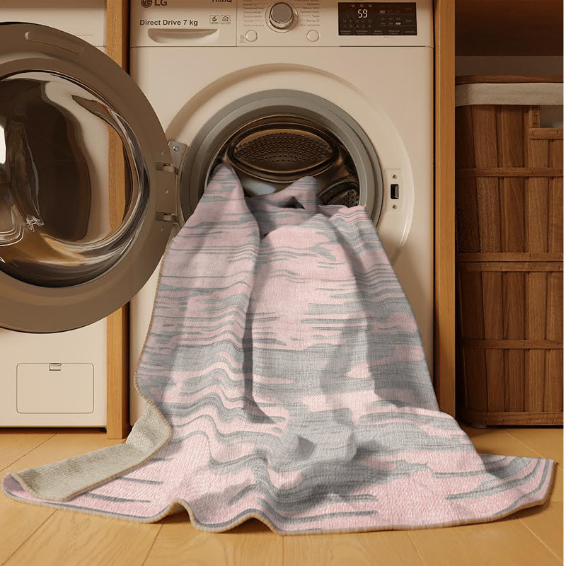 Tapis beige lavable à la machine, Rond 5 pi