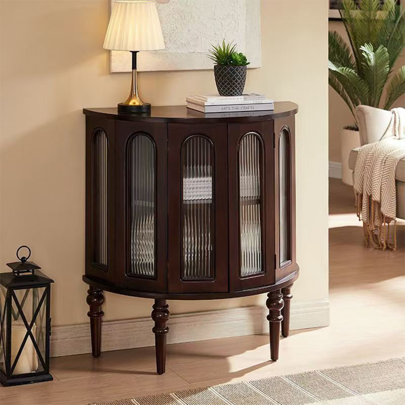 Medieval Semi-Circular Corridor Display Case, 33.46" H x 31.5" W x 15.75" D, Walnut