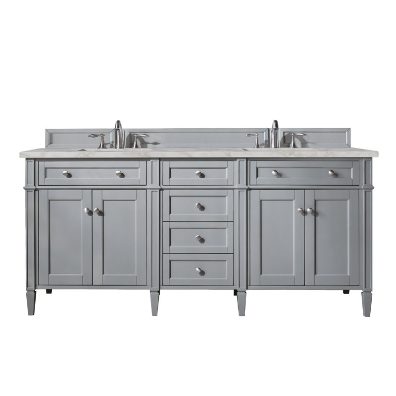 Meuble-lavabo double l 72 po Dussault, Gris urbain, Argent victorien, 8 po