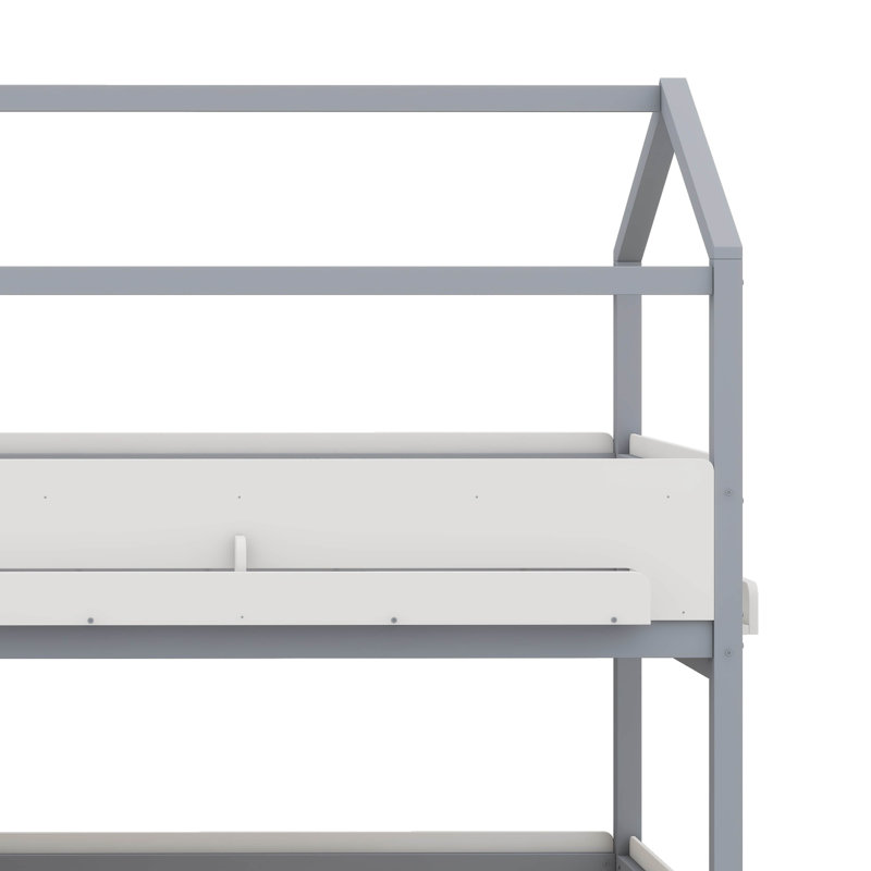 Lit superposé simple au-dessus de simple / double en bois avec glissière et escalier pour le rangement, Grey/White