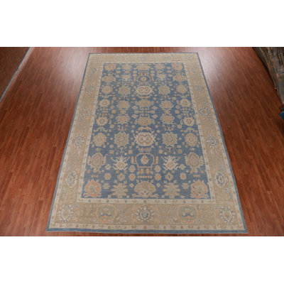 Floral Blue Oushak Vegetable Dye Large Rug 10x15