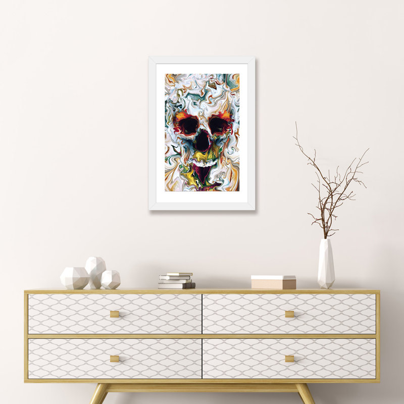«Skull Abstract» par Riza Peker - impression d'art graphique, H 24 po x l 16 po x P 1 po, Papier encadré blanc