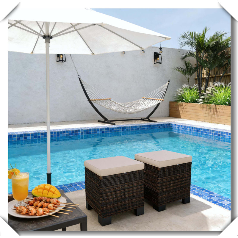 Structure en acier de cubes de repose-pieds de patio, Brown,Cream White
