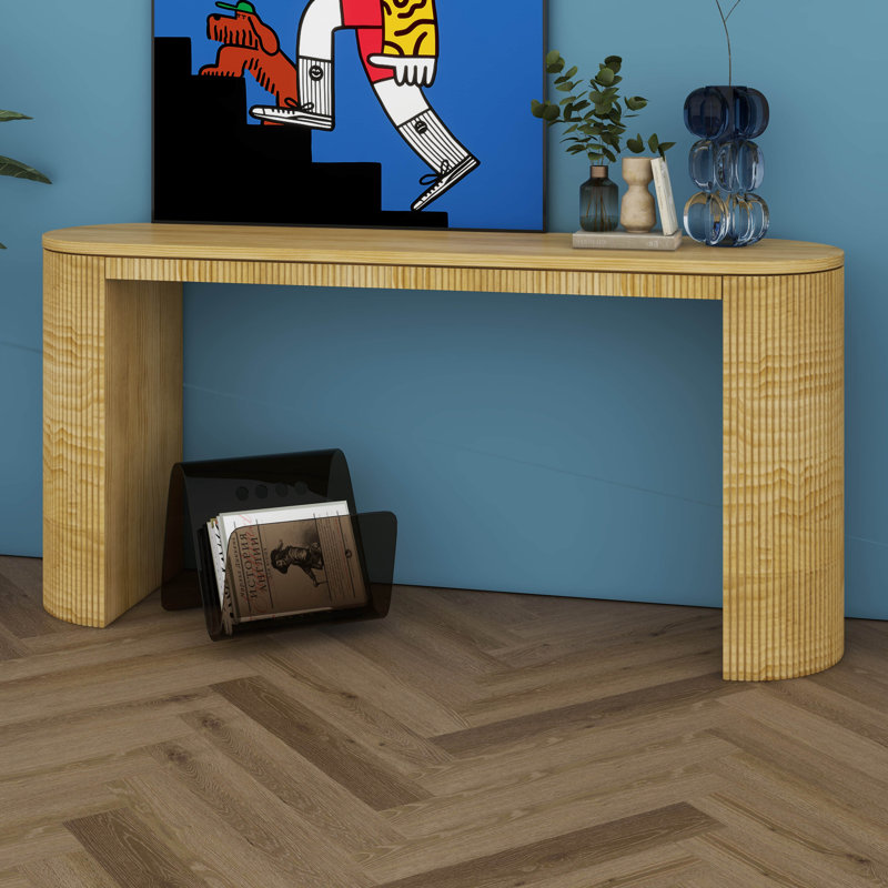 Console incurvée de 59,22 po avec bande verticale unique, idéale pour le salon, le bureau et l'entrée, Naturel