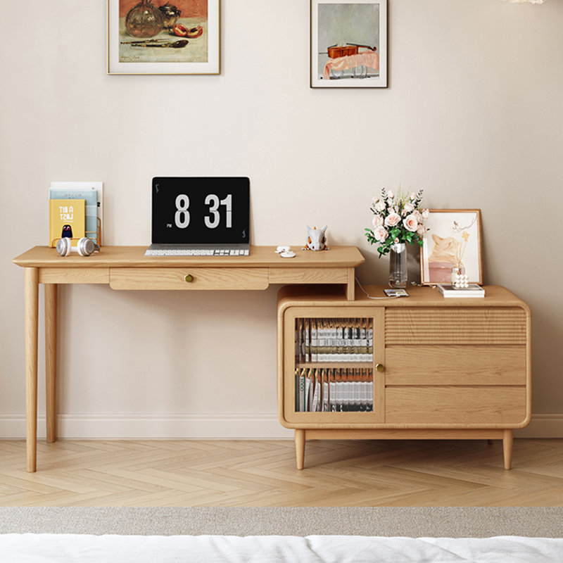 Multifunctional Solid Wood L - shaped Desk and Dresser with Chest of Drawers, 25.53" H x 51.18" W x 35.43" D