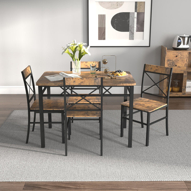 Space-saving Rustic Dining Table Set Mdf Wood Industrial Style For Small Kitchens & Dining Rooms