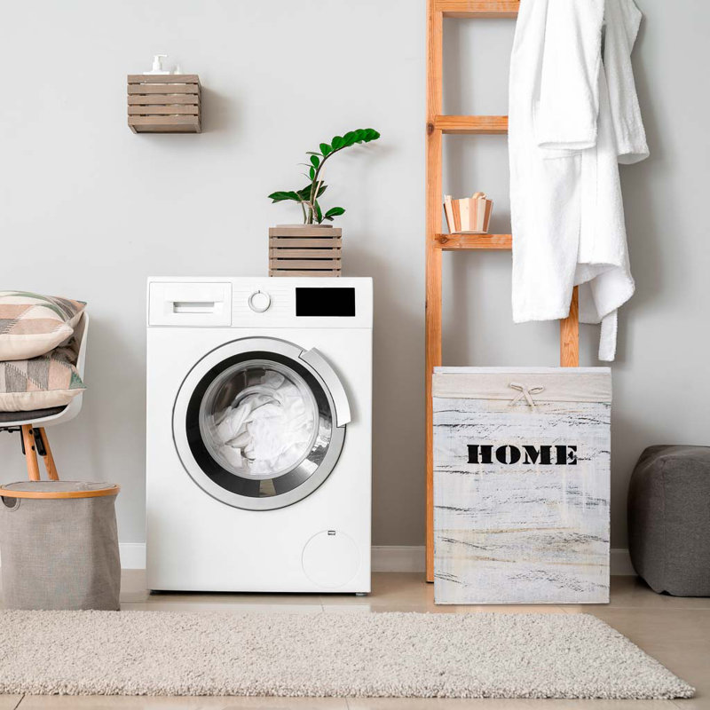 Wood Laundry Set with Handles, White
