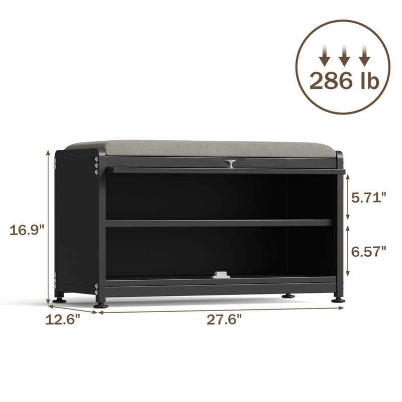 6 Pair Shoe Storage Bench, Black