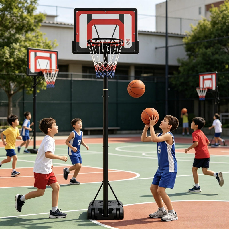 Panier de basketball portatif 5,25 à 7 pi de hauteur réglable avec panneau arrière de 33 po, roues et base stable pour les jeunes