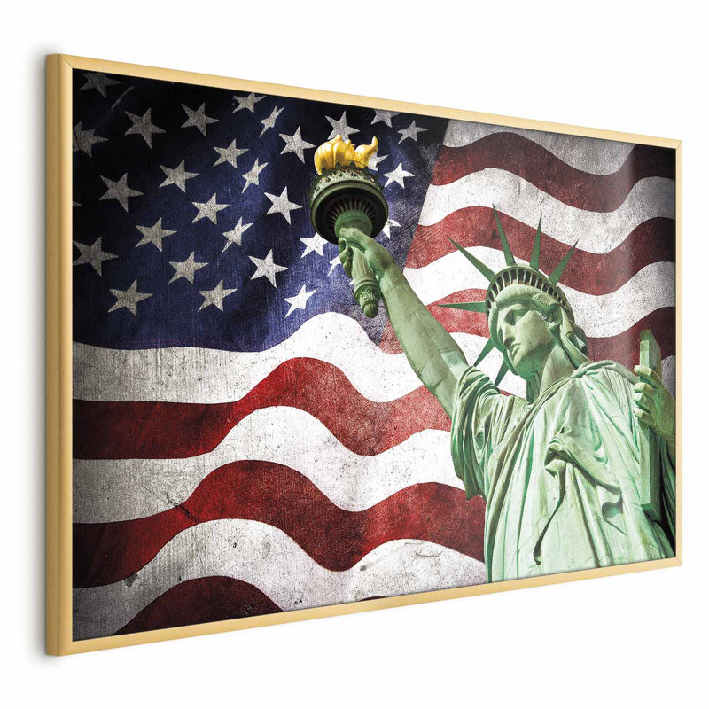 Framed Poster - Statue and flag, Gold Single Picture Framed, 11.69" H x 16.54" W