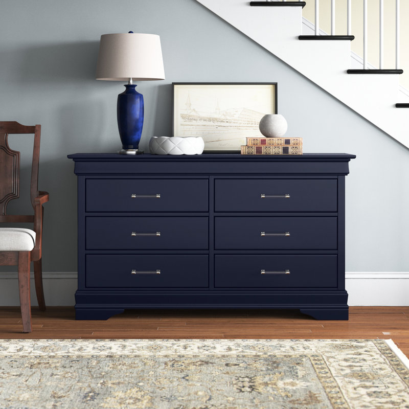 Commode horizontale en bois manufacturé avec 6 tiroirs, Bleu