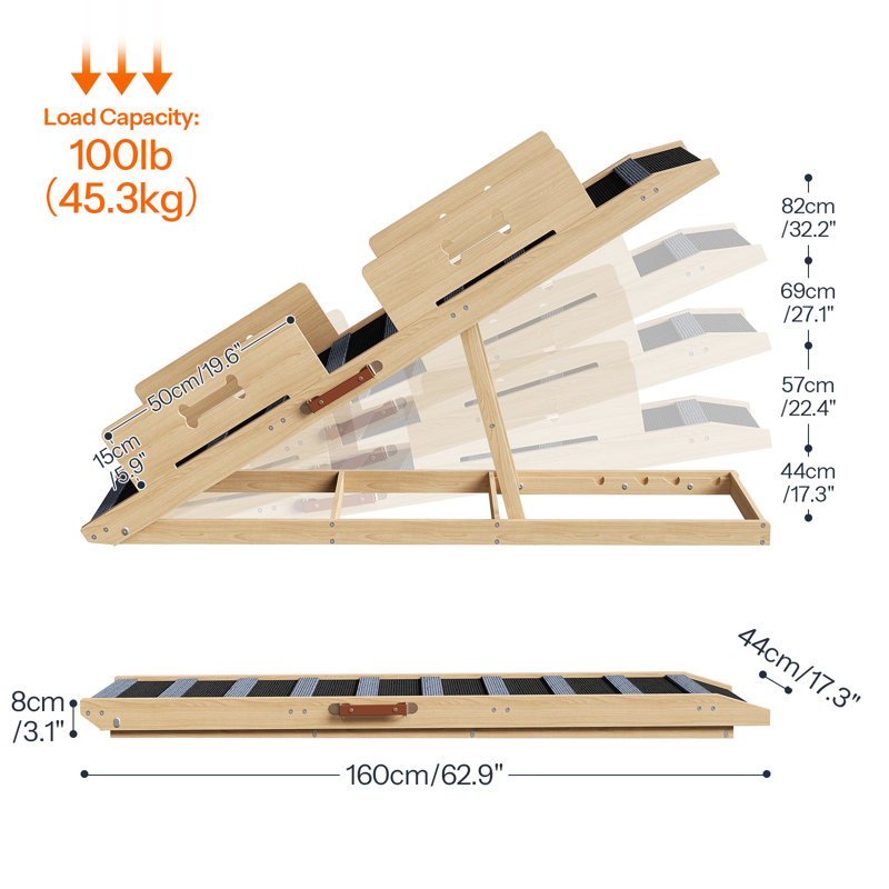 Rampe pour chien réglable en bois entièrement assemblée, rampe pour lit ou canapé avec surface antidérapante