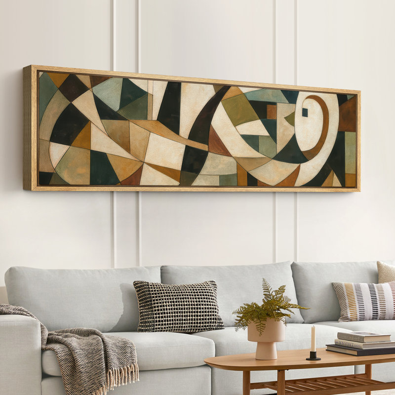 Large Framed Canvas Print Wall Art - Neutral Abstract Print for Modern Home Decor, 20" H x 60" W, Natural