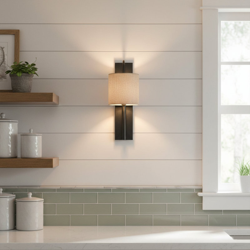 Vanderly 1-Light Armed Sconce With Cylinder Fabric Cap