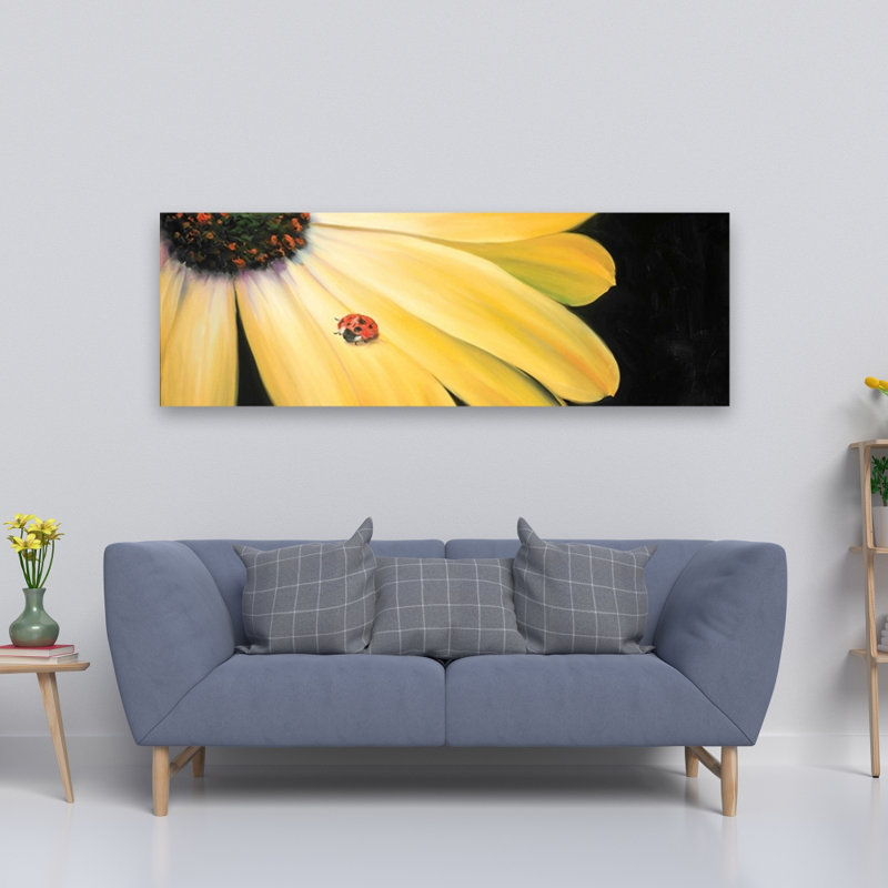 Yellow Daisy and Ladybug Canvas | Floral Bedroom Decor