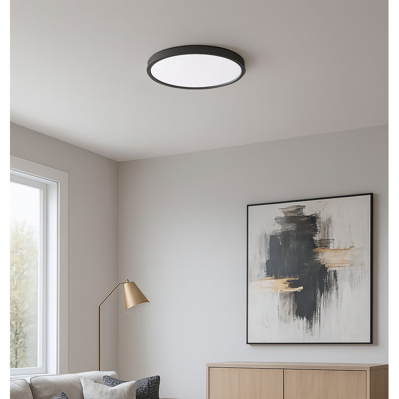 Edge - Rond - Plafonnier encastré à DEL 16 po - Noir, 25 W, Noir