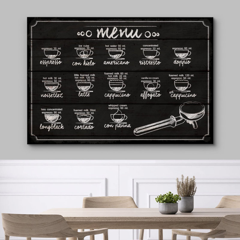 Café, café au lait, cappuccino, espresso, menu, cuisine, cuisine, art moderne, décoration murale rustique, H 24 po x l 36 po