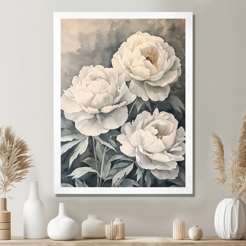 Ballindam - Floral Wall Decor, H 20 po x l 12 po, Reproduction encadrée sans passe-partout, Blanc