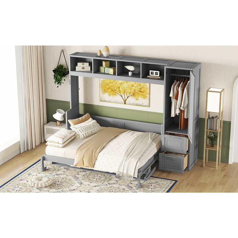 Lit escamotable mural avec placard et tiroirs Murphy, gris