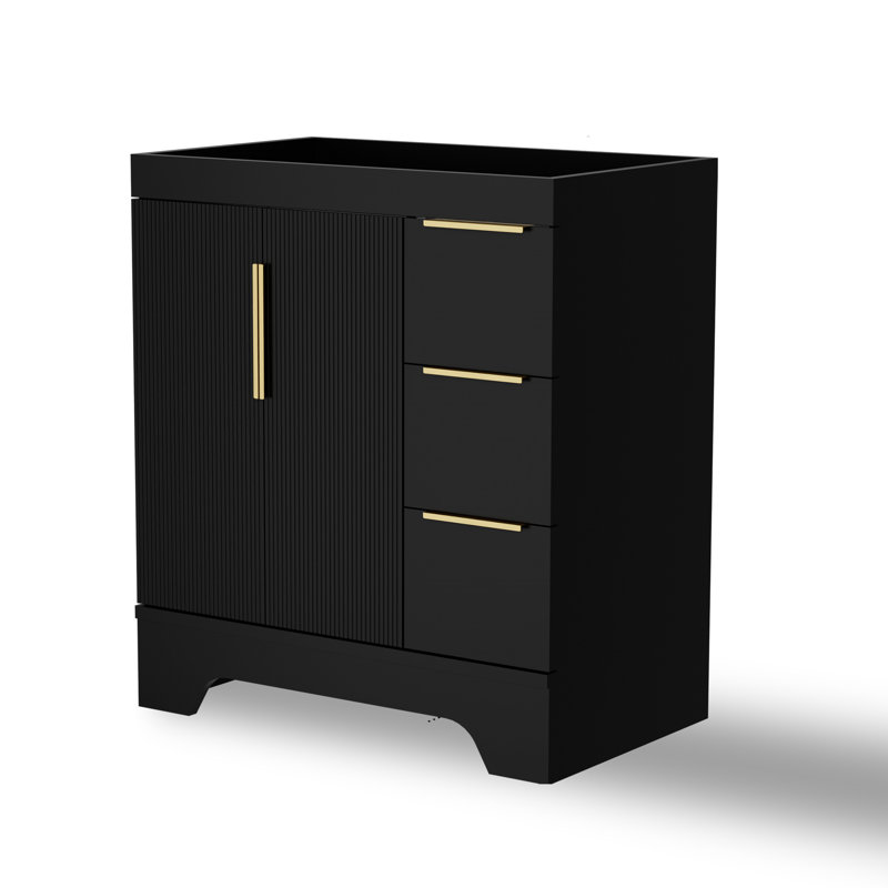 30" Single Bathroom Vanity Cabinet Base Only, Sink Top Not Included, Black, Gold
