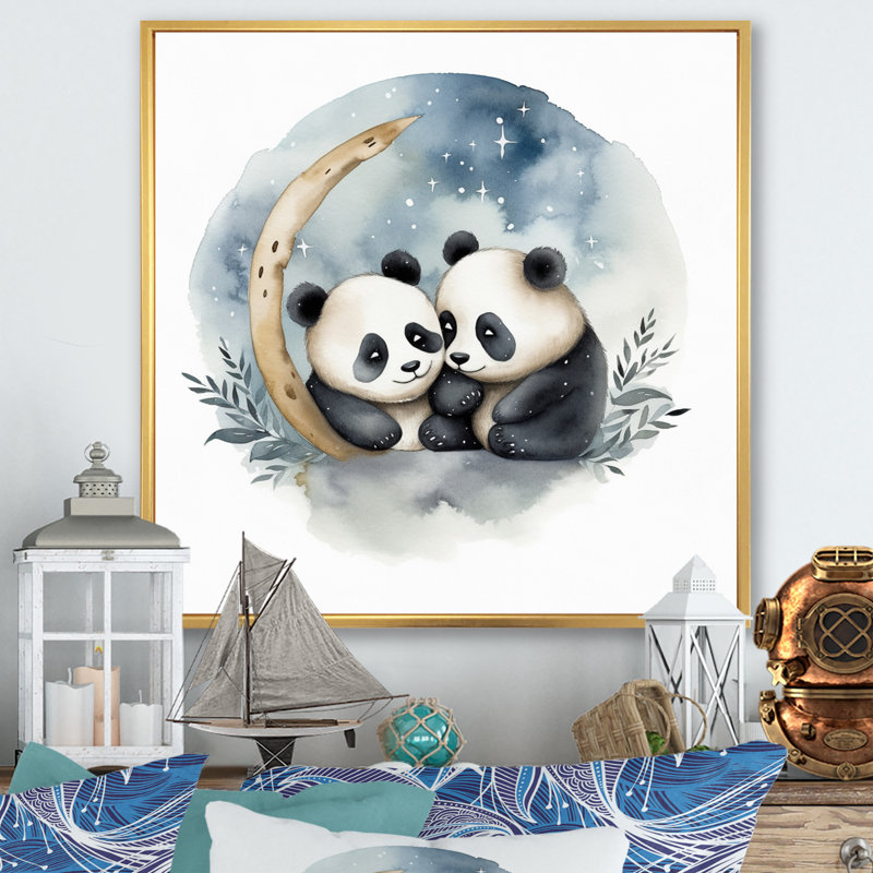 «Watercolor Baby Pandas I», reproduction, H 24 po x l 24 po x P 1 po, Cadre flottant doré