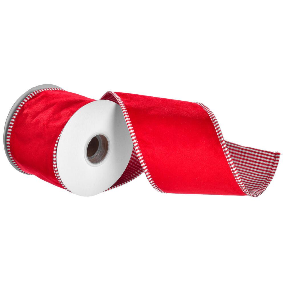 Velvet With Striped Taffeta Back And Piping., 0.13" H x 180" W x 4" D, Red