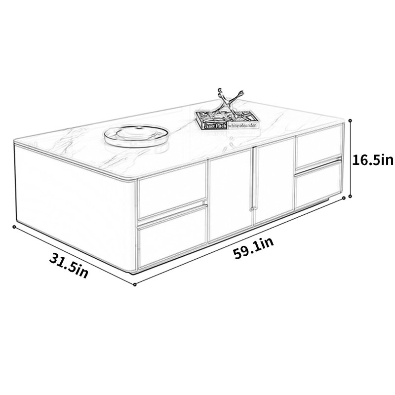 Table basse simple, H 16,5 po x L 59,1 po x l 31,5 po, Gris