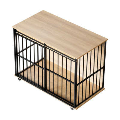 Mobilier pour cage à chien - idéal pour les grandes races, construction, plateau amovible, large porte coulissante, finition neutre, configuration réglable, grands chiens en bois, surface facile à nettoyer, loquet sécuritaire,