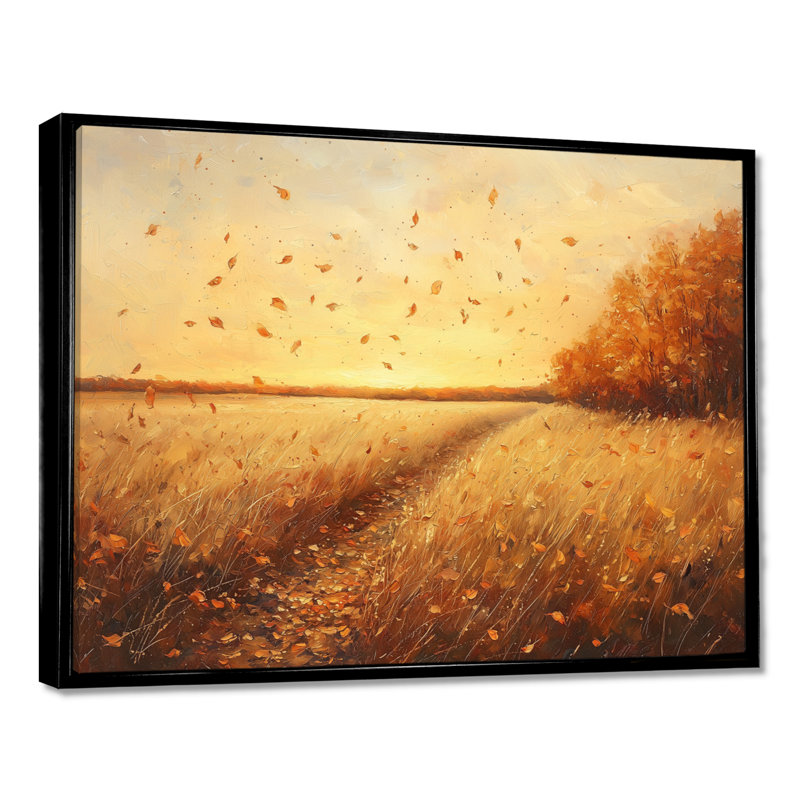 Windy Leaves In The Country Field I - Leaves Large, art mural, Noir, H 12 po x l 20 po, Impression encadrée flottante