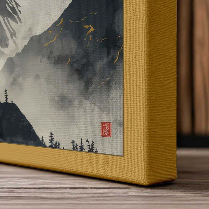 Mountain at Sunrise Scandinavian - Wrapped Canvas, 24x16 - 61.0 x 40.6 cm, Ochre Border