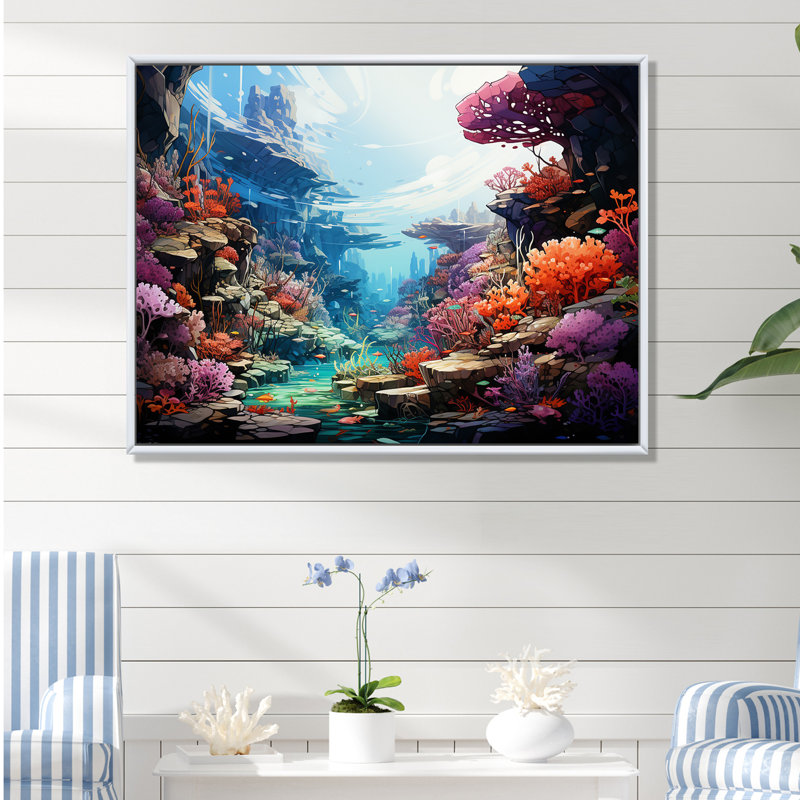 Aqua Serenade sous l'eau Corail III - plage et océan, impressions sur toile, H 24 po x l 32 po x P 1 po, Cadre flottant blanc