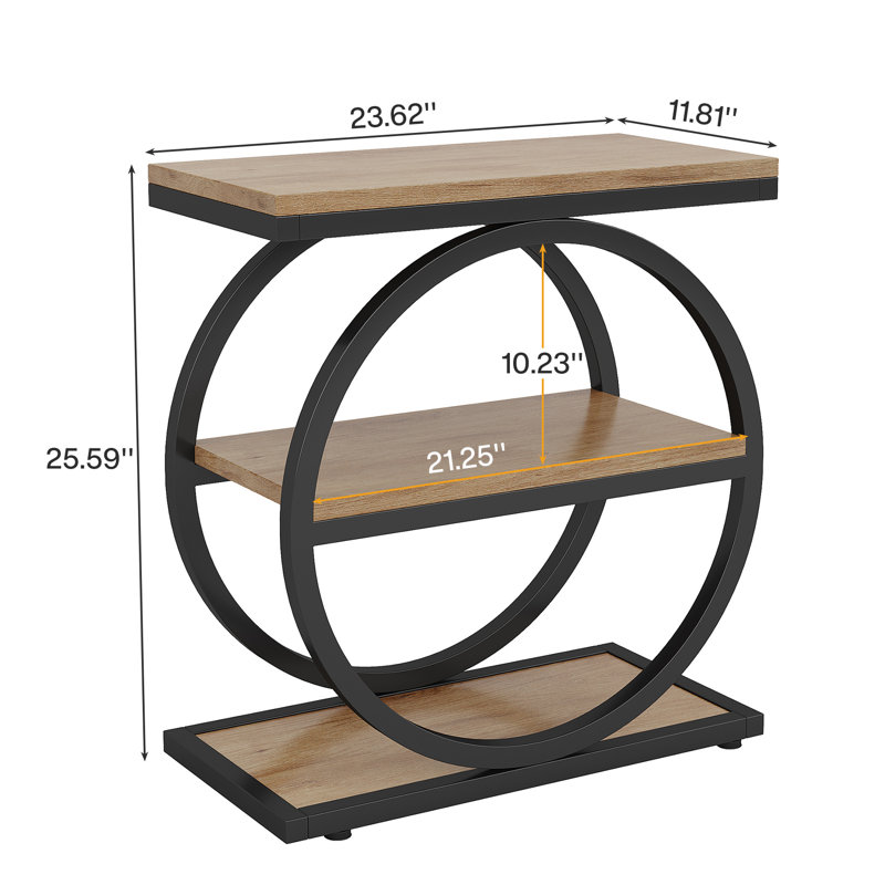 3-Tier End Table Set of 2, Industrial Sofa Couch Side Table with Storage Shelves, Small Bedside Table for Bedroom