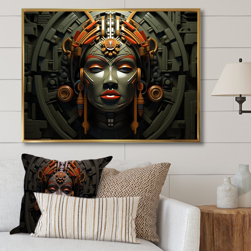 Mystique masque africain Songye Power II - Masque africain, art mural, Cadre flottant doré, H 12 po x l 20 po x P 1 po