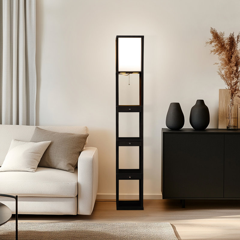 Maxwell 72 in. Traditional LED Energy Efficient 3-Drawer Shelf Floor Lamp, Black
