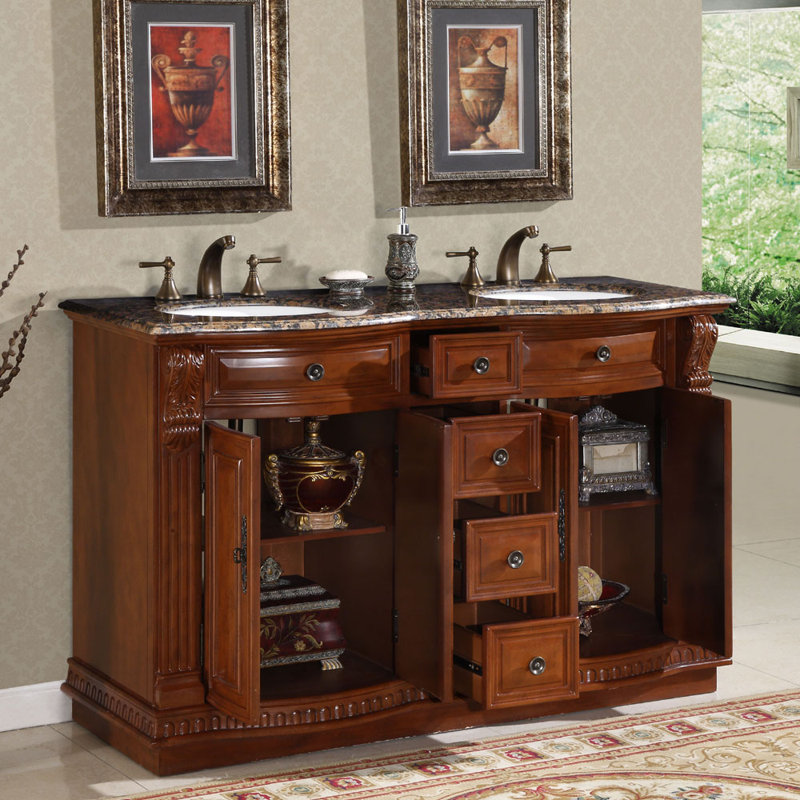 Towerside 56'' Double Bathroom Vanity with Granite Top