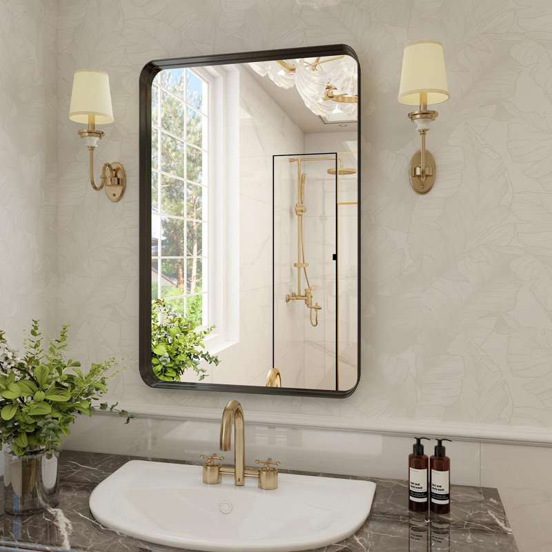 Wall Mount Mirror, Black, 42.12" x 31.98"