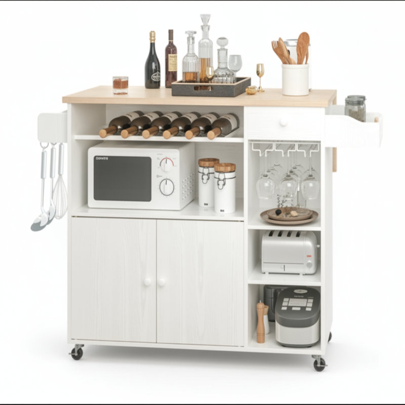 Chariot pour îlot de cuisine roulant avec abattant, solution de rangement avec support à vin, chariot de rangement pour la cuisine, brun rétro