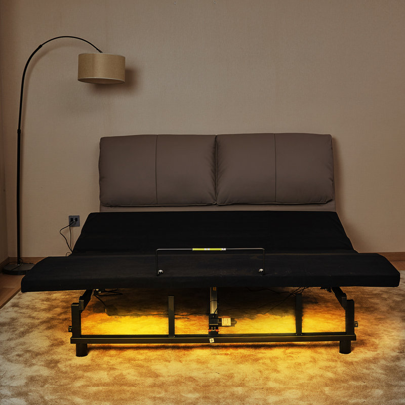 Base de lit grand ajustable avec inclinaison de la tête et du pied, télécommande sans fil, 4 ports pour les précieux objets, lumières sous la nuit, révélation par gravité zéro, vibration silencieuse du moteur,